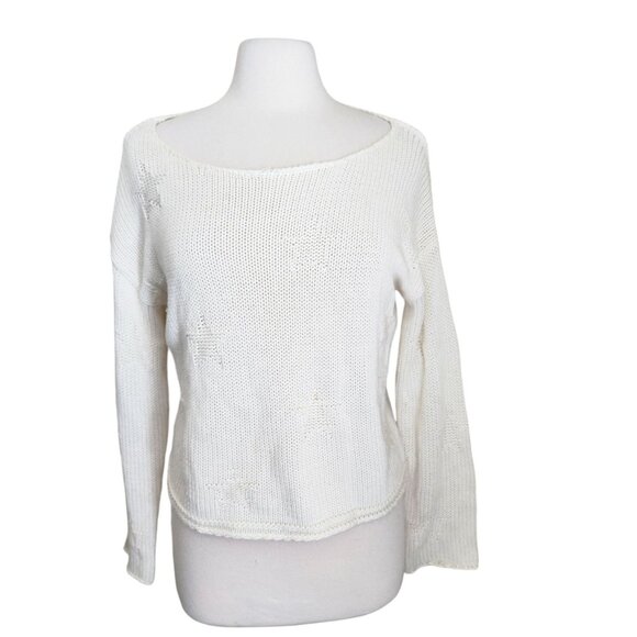 Rails Sweater Women's XS White Star‎ Boat Neck Oversized Chunky White *FLAW* - Picture 1 of 16